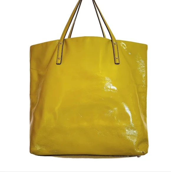 Kate Spade Patent Leather Large Shopper Tote Bag Yellow - Picture 5 of 12